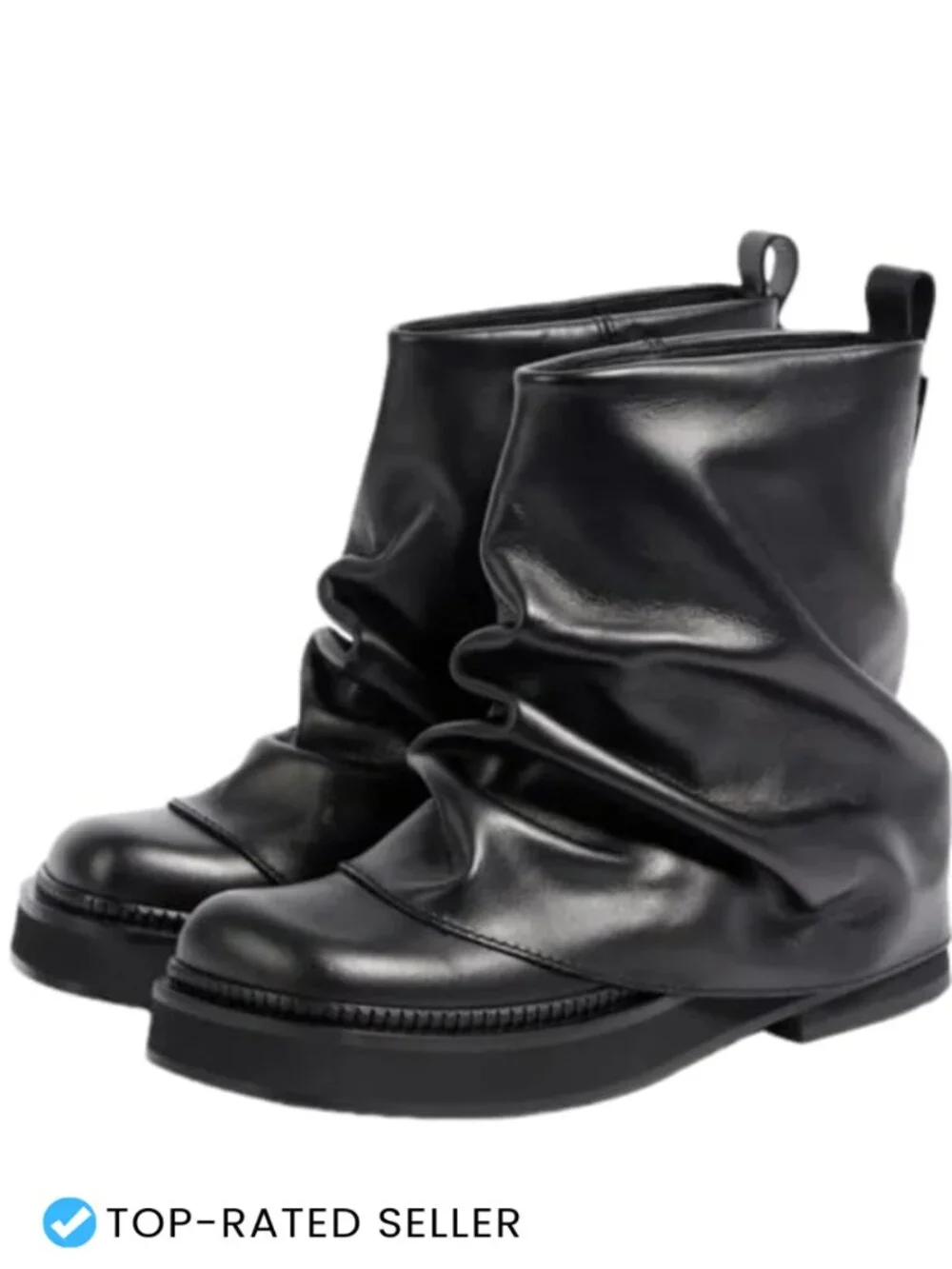 Slouchy Ankle Boots Pull On Chunky Low Heel Platform Leather